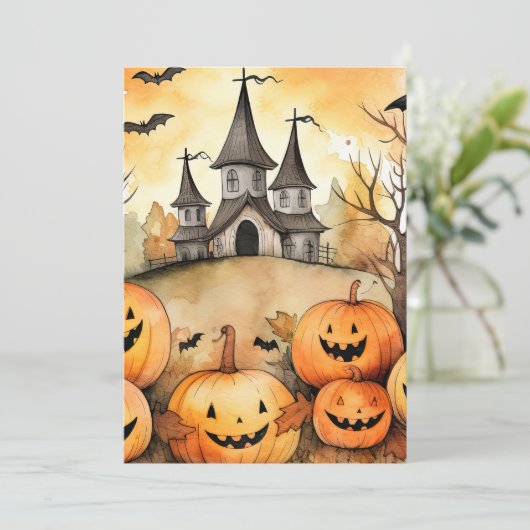 Funny Jack O’Lanterns Bats Halloween Card Feestdagenkaart (Staand voorkant)