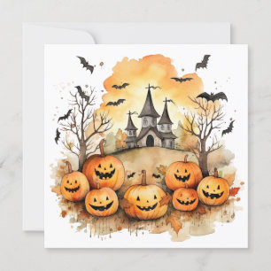 Funny Jack O’Lanterns Bats Halloween Card Feestdagenkaart