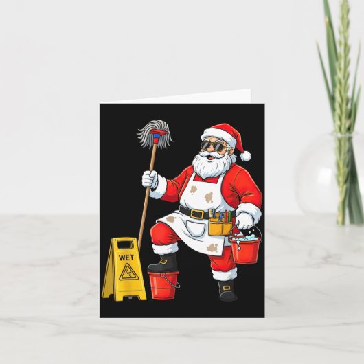 Funny Janitor Santa Christmas Graphic Cleaner Clea Kaart (Voorkant)