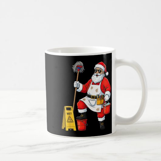 Funny Janitor Santa Christmas Graphic Cleaner Clea Koffiemok (Rechts)