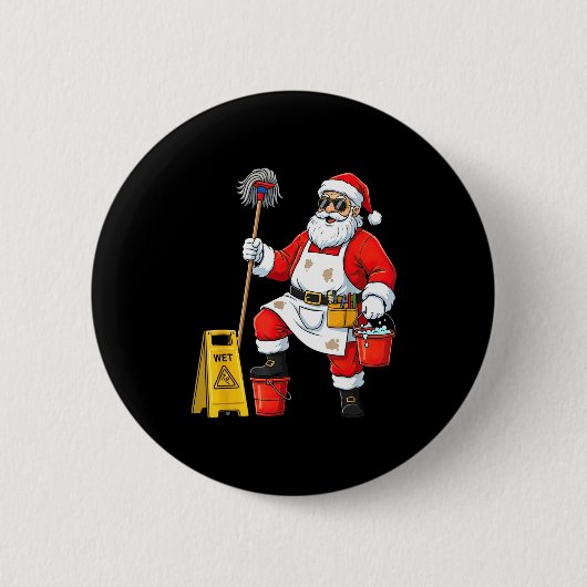 Funny Janitor Santa Christmas Graphic Cleaner Clea Ronde Button 5,7 Cm (Voorkant)