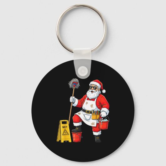 Funny Janitor Santa Christmas Graphic Cleaner Clea Sleutelhanger (Voorkant)