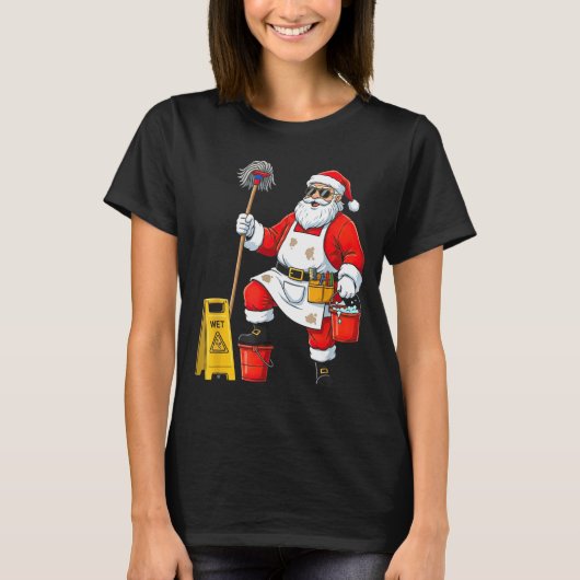 Funny Janitor Santa Christmas Graphic Cleaner Clea T-shirt (Voorkant)