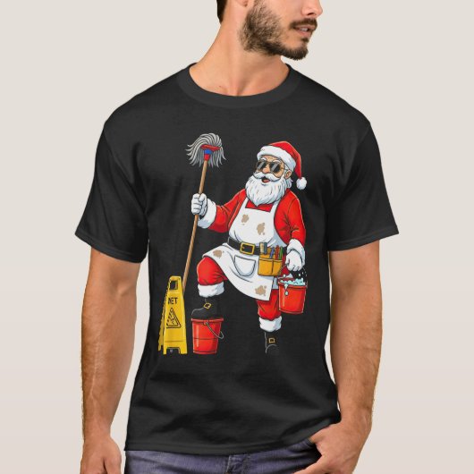 Funny Janitor Santa Christmas Graphic Cleaner Clea T-shirt (Voorkant)