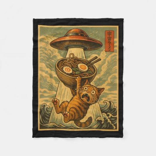 Funny Japanese Cat Ramen Ufo Anime Men Women Teens Fleece Deken (Voorkant)