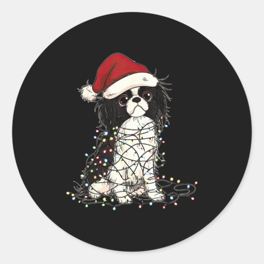 Funny Japanese Chin Christmas Graphics Dog Lights  Ronde Sticker (Voorkant)