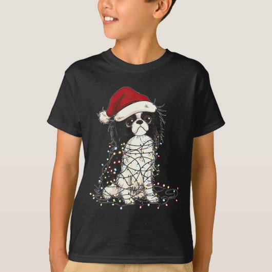 Funny Japanese Chin Christmas Graphics Dog Lights  T-shirt (Voorkant)