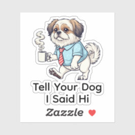Funny Japanese Chin Dog Business Suit Coffee  Sticker
