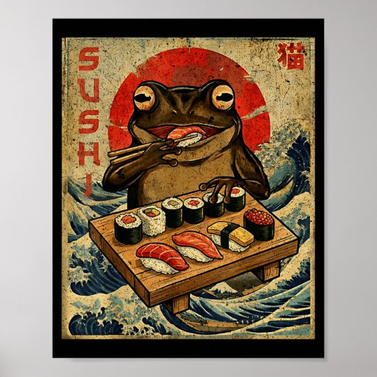 Funny Japanese Kawai Frog Pun Food Frog Humor Sush Poster (Voorkant)