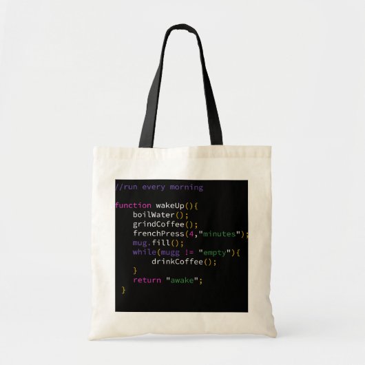 Funny JavaScript Developer Coffee Function Run Tote Bag (Voorkant)