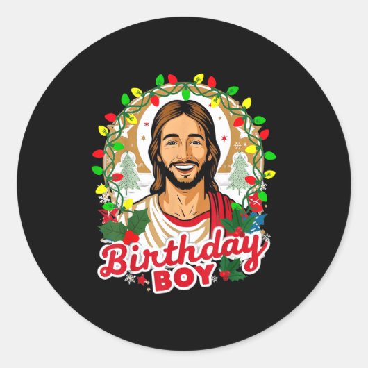 Funny Jesus Birthday Boy Christmas Xmas Holiday Ug Ronde Sticker (Voorkant)