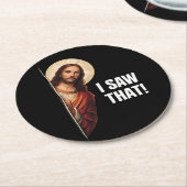 Funny Jesus "I Saw That" Christian meme design Ronde Kartonnen Onderzetter (Gebogen)
