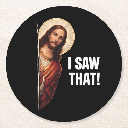 Funny Jesus "I Saw That" Christian meme design Ronde Kartonnen Onderzetter (Voorkant)