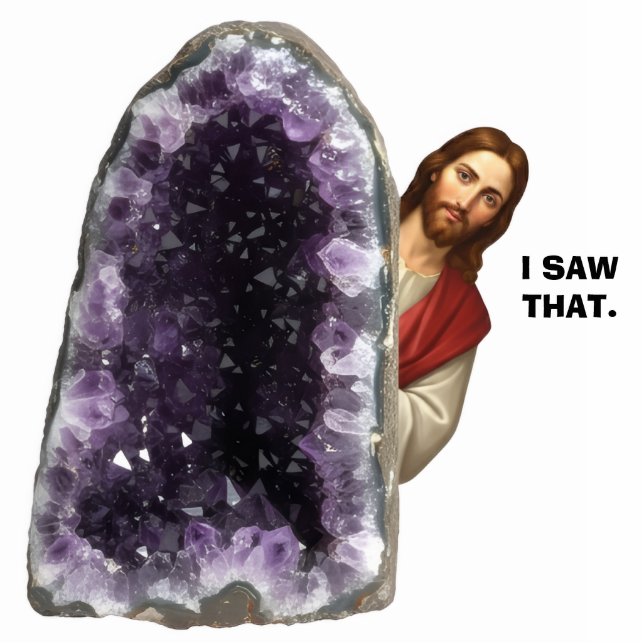 Funny Jesus I Saw That Faux Amethyst 2D Statue Staand Fotobeeldje (Voorkant)