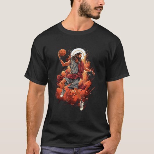Funny Jesus Spelen Basketbal T Shirt (Voorkant)