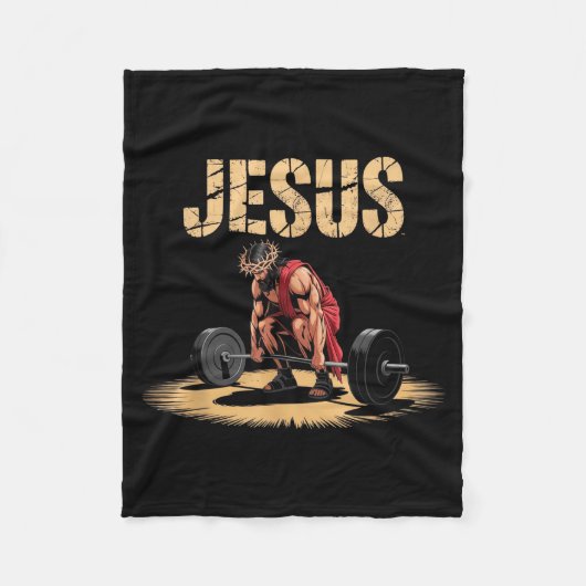 Funny Jesus Weightlifting Christian Gym Humor Fleece Deken (Voorkant)