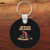 Funny Jesus Weightlifting Christian Gym Humor Sleutelhanger (Voorkant)