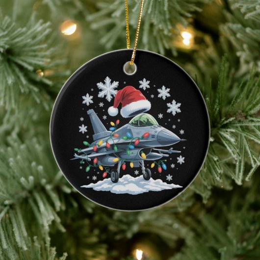 Funny Jet Fighter Military Christmas Holiday Xmas Keramisch Ornament (Boom)