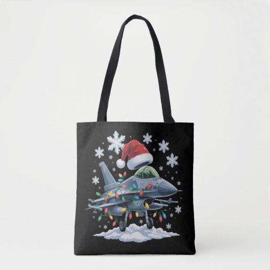 Funny Jet Fighter Military Christmas Holiday Xmas Tote Bag (Voorkant)