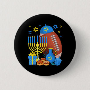 Funny Jewish Football Ball Menorah Happy Hanukkah Ronde Button 5,7 Cm