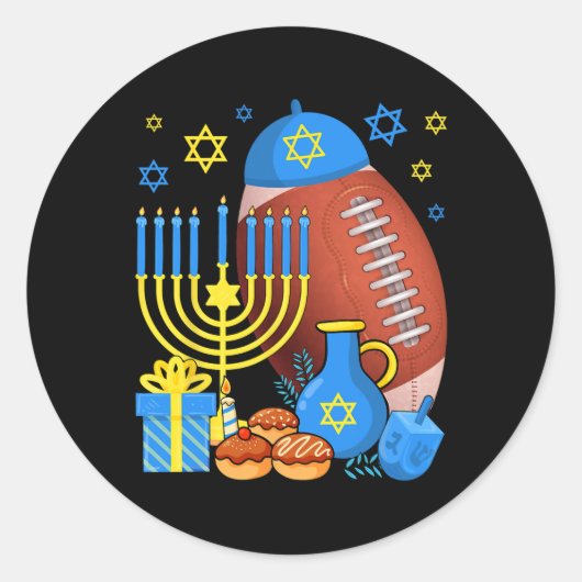 Funny Jewish Football Ball Menorah Happy Hanukkah Ronde Sticker (Voorkant)