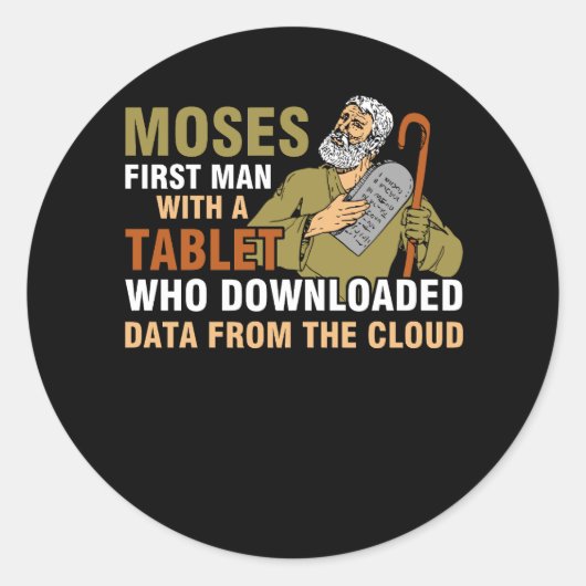 Funny Jewish Passover Moses Tablet Data Cloud Comp Ronde Sticker (Voorkant)