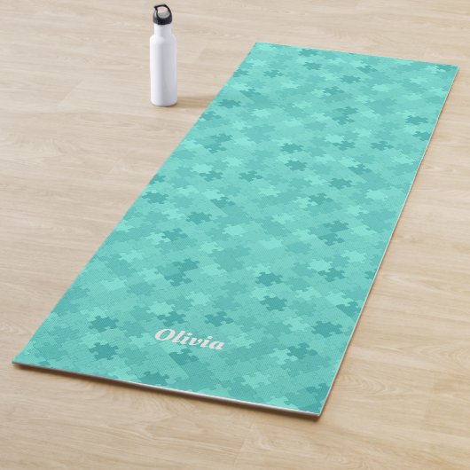 Funny Jigzaag Puzzle Pattern Add Name Turquoise Yogamat (In situ)