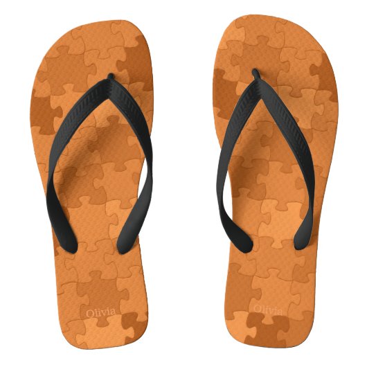 Funny Jigzaag Puzzle Pattern voegt naam Oranje toe Teenslippers (Voetbed)