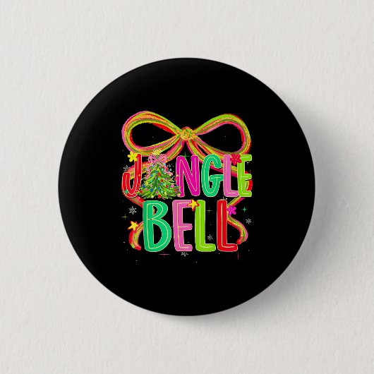 Funny Jingle Bells Coquette Bow Merry Christmas Gi Ronde Button 5,7 Cm (Voorkant)