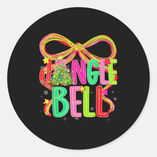 Funny Jingle Bells Coquette Bow Merry Christmas Gi Ronde Sticker (Voorkant)