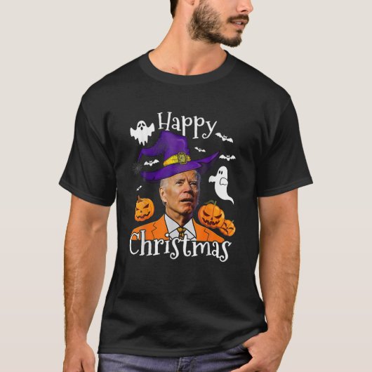 Funny Joe Biden Halloween verwarde Happy Kerstmis T-shirt (Voorkant)
