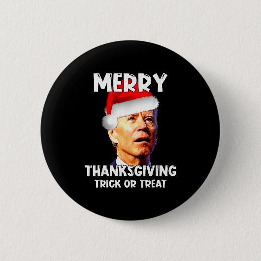 Funny Joe Biden Santa Hat Merry Thanksgiving Chris Ronde Button 5,7 Cm (Voorkant)