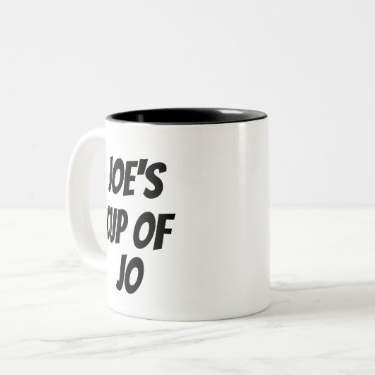 Funny Joe's Cup in Jo Coffee Quote Tweekleurige Koffiemok (Voorkant links)