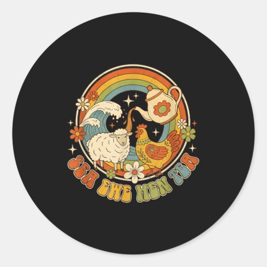 Funny Joke Quote Saying Humor Sea Ewe Hen Tea Men  Ronde Sticker (Voorkant)