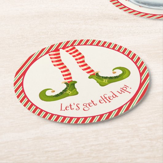 Funny Jolly Kerstmis Elf Legs Holiday Ronde Kartonnen Onderzetter (Gebogen)