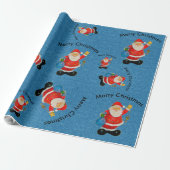 Funny Jolly Santa Claus Father Blue Cadeaupapier (Uitgerold)