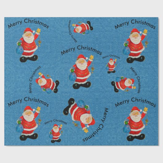 Funny Jolly Santa Claus Father Blue Cadeaupapier (Vlak)