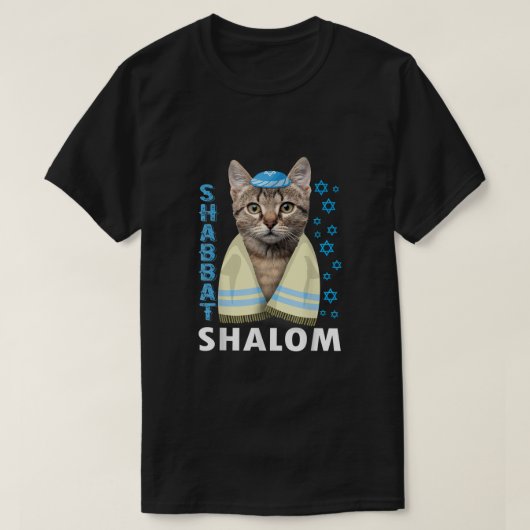 Funny joodse shabbat Shalom Cute Cat met Kippah T-shirt (Design voorkant)