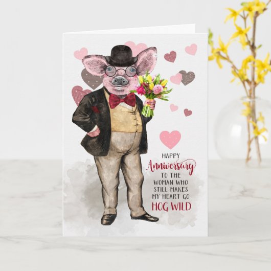 Funny Jubileum Hipster Pig nog Hog Wild Kaart (Gele Bloem)