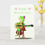 Funny Jubileum Kaart Happy Frog gitaar speler<br><div class="desc">Gitarist Party Frog Funny Jubileum Kaarten Cartoon MIGNED Schilderij Ontwerp -</div>