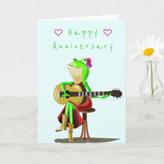 Funny Jubileum Kaart Happy Frog gitaar speler (Kleine Plant)