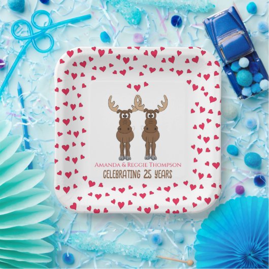 Funny Jubileum Party Cute Whimsical Moose Papieren Bordje (Feest)