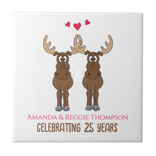 Funny Jubileum Party Cute Whimsical Moose Tegeltje (Voorkant)