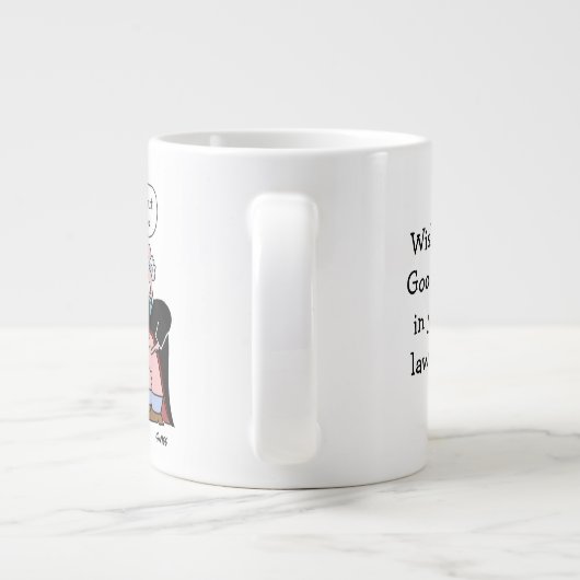 Funny Judge en Doctor Cartoon en Bericht Advocaat Grote Koffiekop (Achterkant)