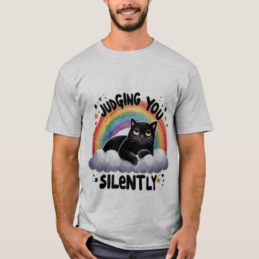 Funny "Judging You Silently" Grumpy Black Cat ✨🌈 T-shirt (Voorkant)