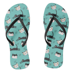 Funny Jumping Cat Faces Blauwgroen Teenslippers