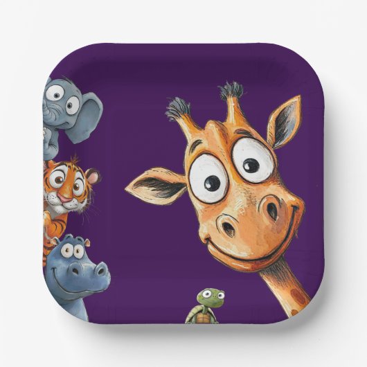 Funny Jungle Critters Birthday Celebration Paper  Papieren Bordje (Voorkant)
