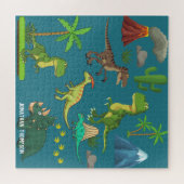 Funny Jurassic monogrammed mountainblue Legpuzzel (Horizontaal)
