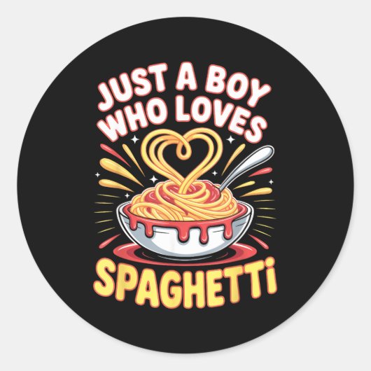 Funny Just A Boy Who Loves Spaghetti  Ronde Sticker (Voorkant)