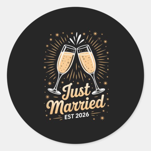 Funny Just Married Newlywed Honeymoon Couple 2026 Ronde Sticker (Voorkant)